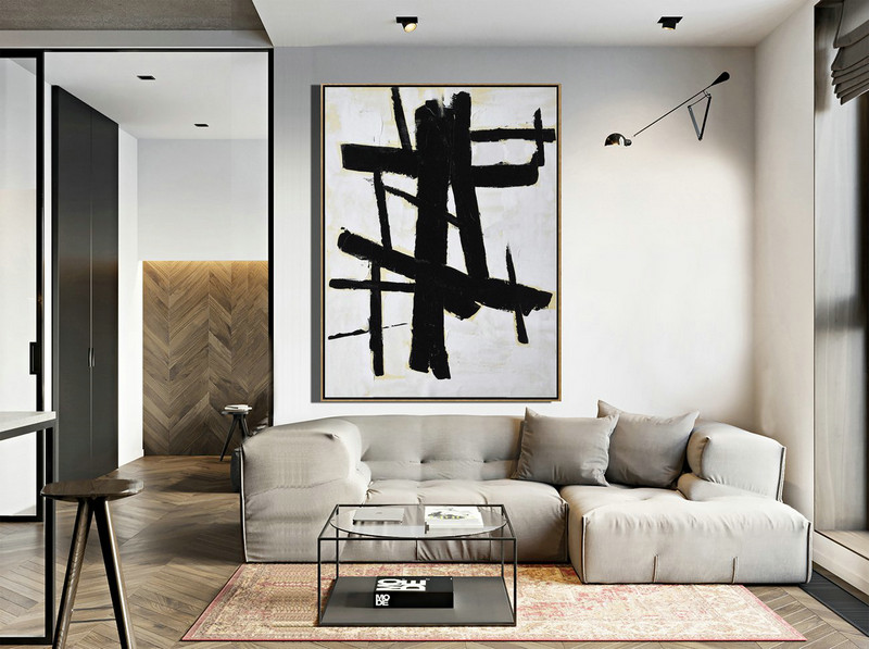 Handmade Large Contemporary Art,Minimalist Painting On Canvas, Palette Knife Vertical Minimal Art - Living Room Canvas Art